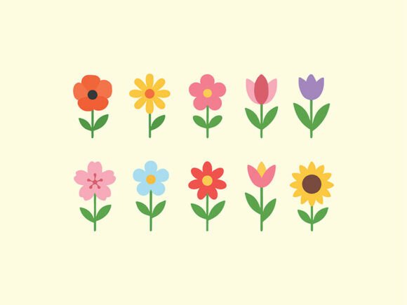 10 Colors Vector Flower Icon: Modern Design Essentials