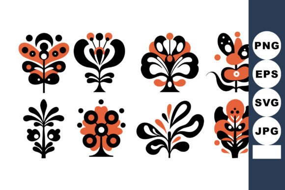 Abstract Floral Vector Set with Stylized Design