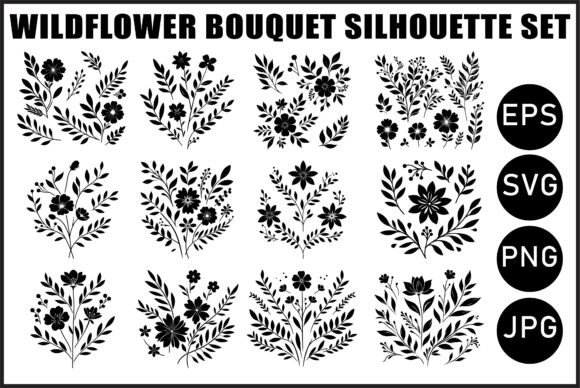 Black Wildflower Bouquet Vector Bundle