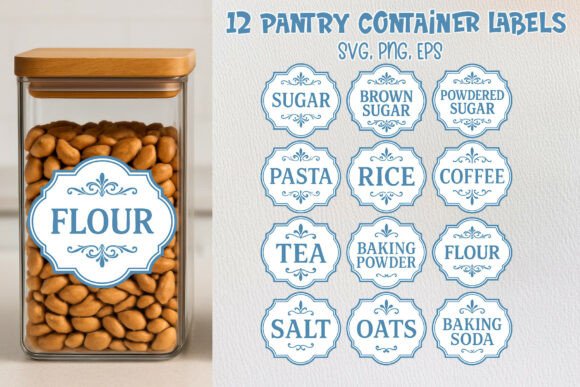 Blue Pantry Label SVG Bundle: Streamlining Kitchen Organization with Digital Design Assets
