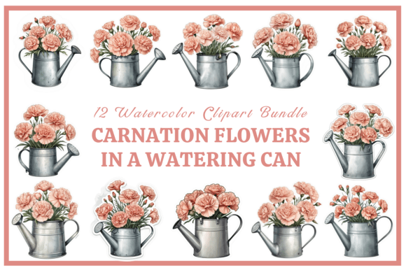 Carnation Watering Can Watercolor Bundle: Strategic Design Assets for Rustic Branding