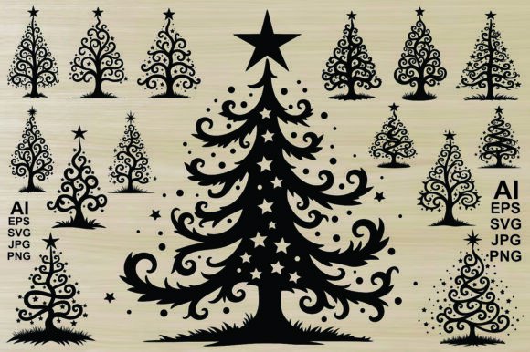 Christmas Tree, Black Silhouettes: Elevating Holiday Design with High-Contrast Elegance