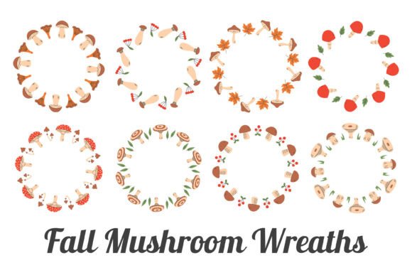 Cozy Fall Mushroom Wreaths PNG for Design