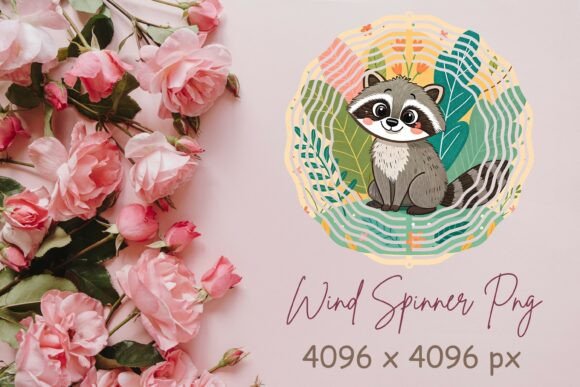 Cute Raccoon Wind Spinner PNG for Crafts