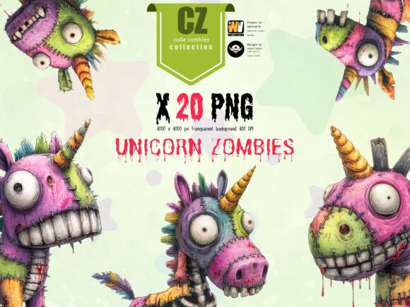 Cute Unicorn Zombies Toy PNG Clipart: A Spooky-Cute Design Resource