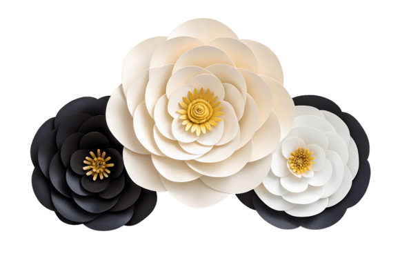 Elevate Designs with Three Paper Flowers PNG