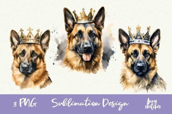 Elevate Your Creative Projects with Regal German Shepherd in Crown Clipart