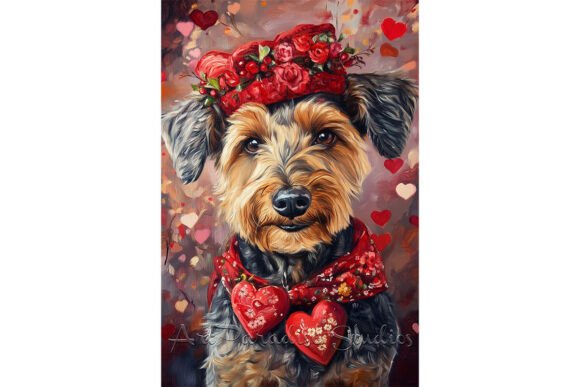 Floral Heart Airedale Dog Art Print