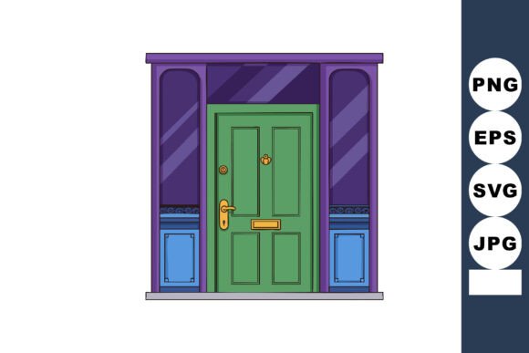 Green Front Door with Purple and Blue Decorative Frame: A Digital Design Asset