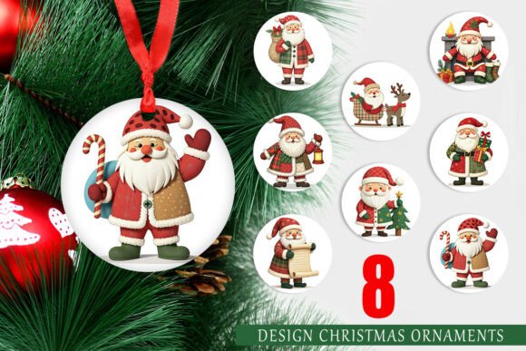 Ornament Patchwork Santa: 8 Printable Designs