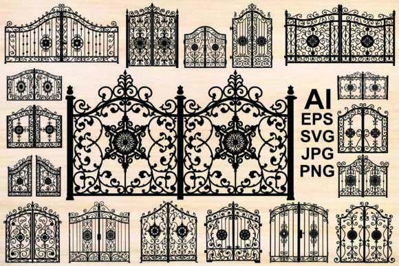 Ornate Iron Gate Silhouette Vector Bundle