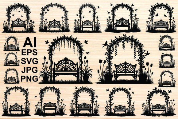 Park Bench Silhouette Vector Set