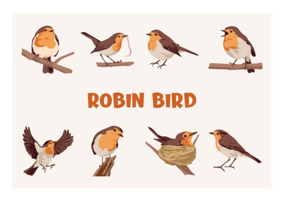 Robbin Bird Collection Set Flat Design: Visual Storytelling Through Minimalist Vector Art