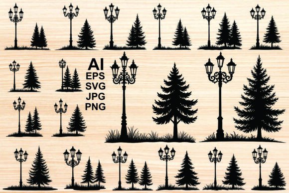 Silhouette of Street Lights and Trees