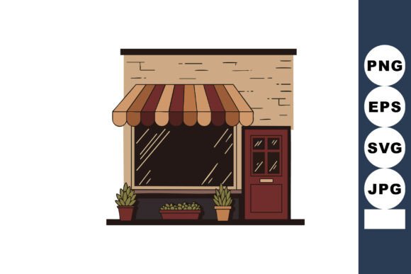 Small Storefront with Striped Awning: A Cozy Vector Graphic for Creative Projects